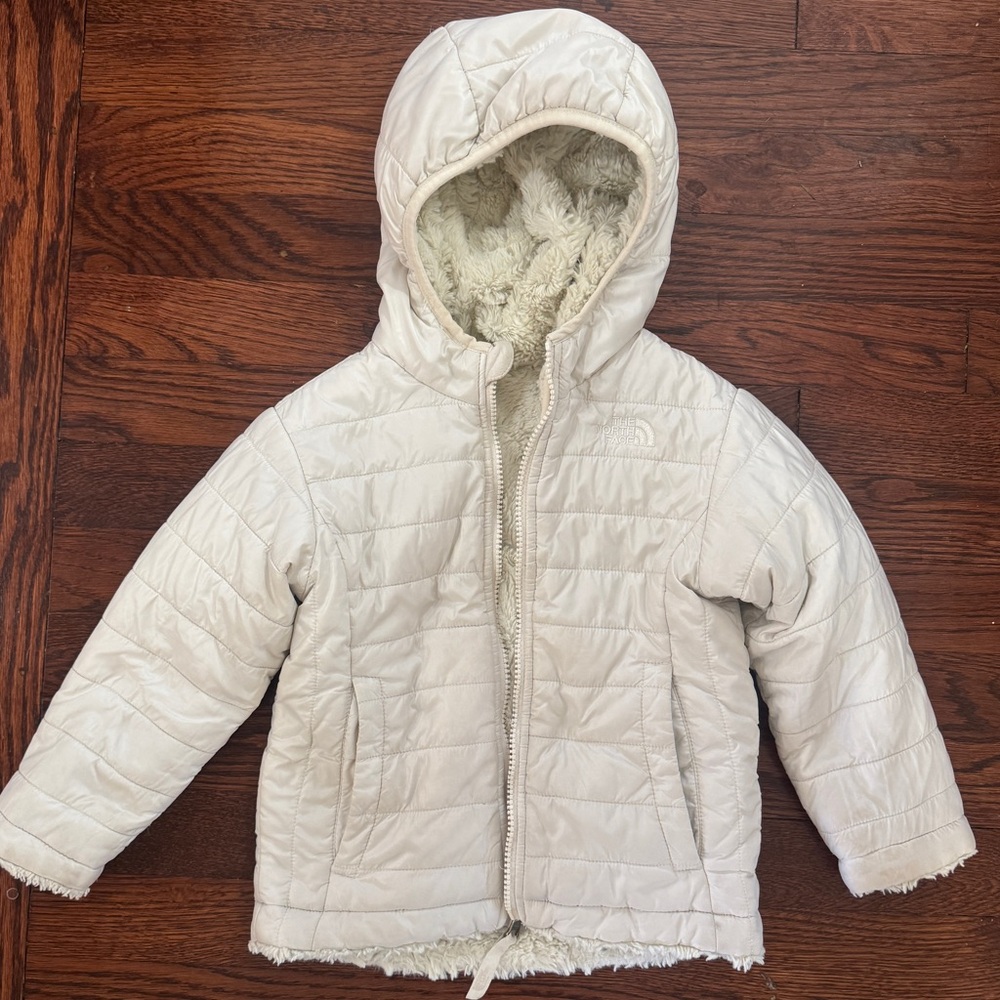 The North Face Toddler 3T Reversible Hooded Jacket w/ Sherpa, white / cream